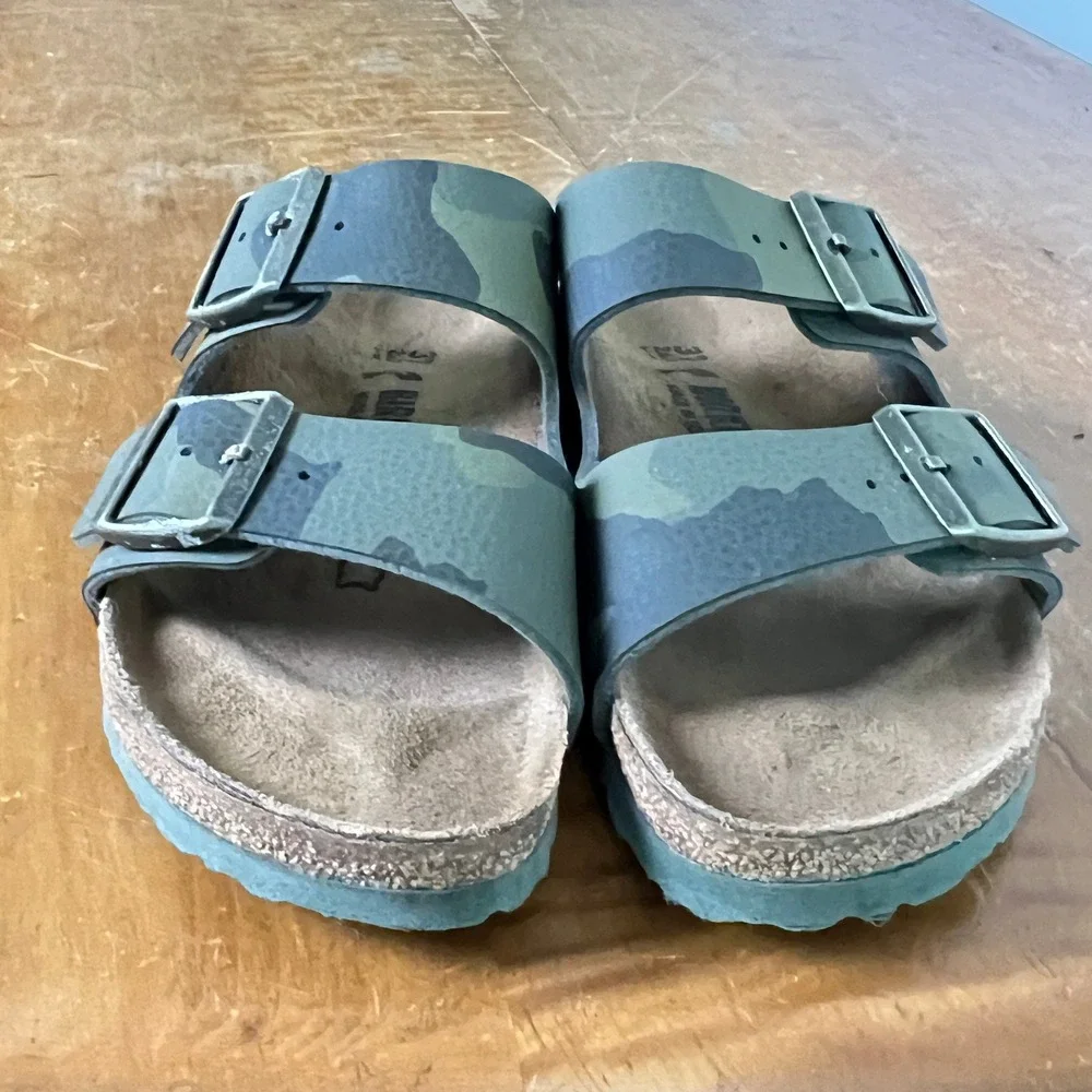Birkenstock Desert Soil Camo Sz 37 Sandals Double Buckle Green Camophlage Narrow